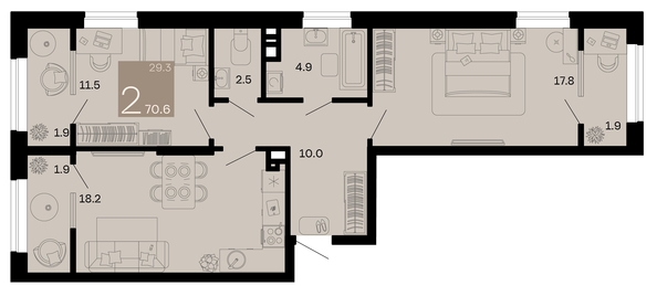 
   Продам 2-комнатную, 70.6 м², Хозяин морей, литер 1

. Фото 1.