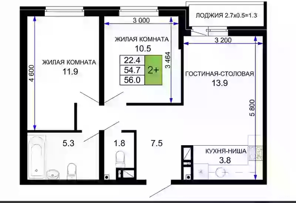 
   Продам 2-комнатную, 56 м², Позднякова ул, 2 к16

. Фото 16.