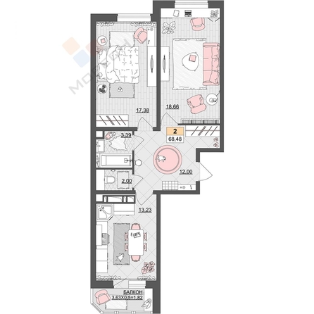 
   Продам 2-комнатную, 68.5 м², Российская ул, 267к2

. Фото 2.