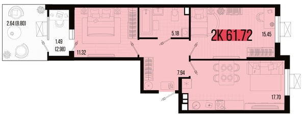 
   Продам 2-комнатную, 61.72 м², Цветной бульвар, литер 4

. Фото 4.