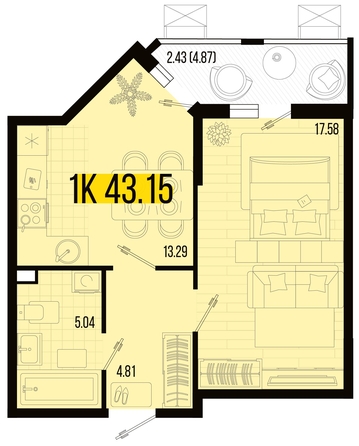 
   Продам 1-комнатную, 43.15 м², Цветной бульвар, литер 4

. Фото 4.