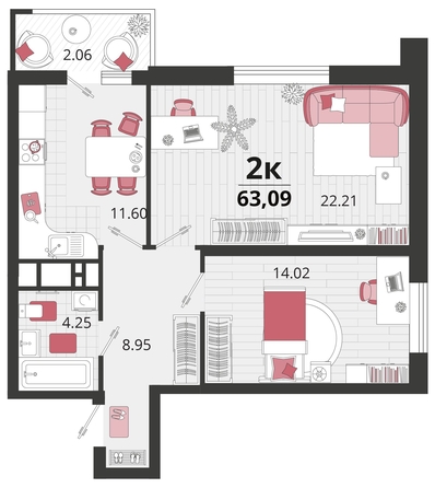 
   Продам 2-комнатную, 63.09 м², Родные просторы, литера 23

. Фото 4.