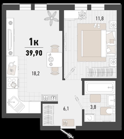 
   Продам 1-комнатную, 39.9 м², Барса, 3В литер

. Фото 1.