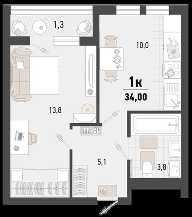 
   Продам 1-комнатную, 34 м², Барса, 3В литер

. Фото 12.