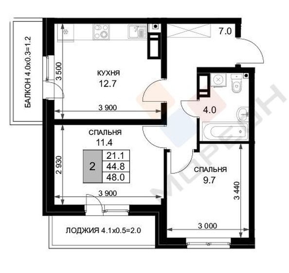 
   Продам 2-комнатную, 48 м², Героя Ростовского ул, 8к4

. Фото 7.