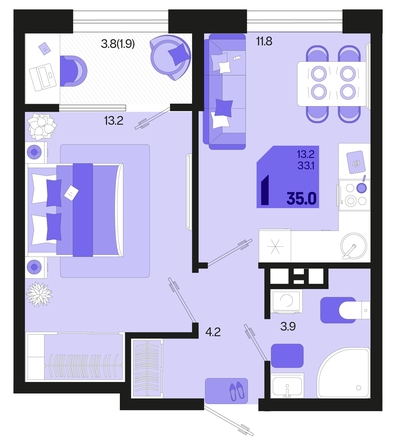 
   Продам 1-комнатную, 35 м², Первое место, квартал 1.3, литер 2

. Фото 18.