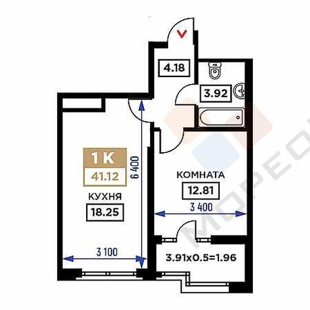 
   Продам 1-комнатную, 41.1 м², Сердце

. Фото 6.