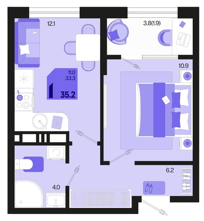 
   Продам 1-комнатную, 35.2 м², Первое место, квартал 1.5, литер 1

. Фото 1.