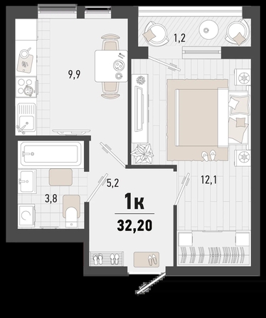 
   Продам 1-комнатную, 32.2 м², Барса, 3В литер

. Фото 1.