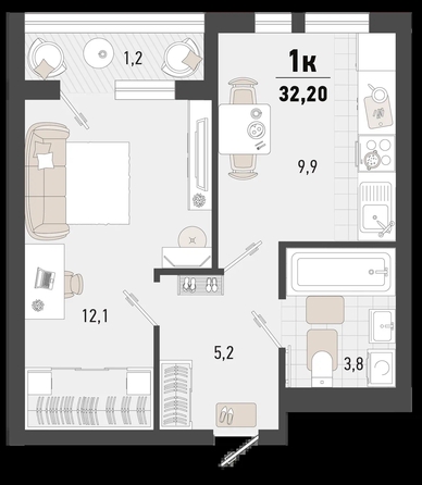 
   Продам 1-комнатную, 32.2 м², Барса, 3В литер

. Фото 12.