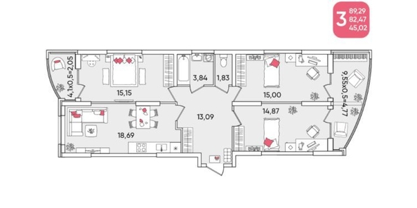 
   Продам 3-комнатную, 89.29 м², Любимово мкр, 2

. Фото 2.