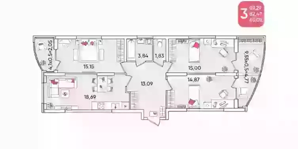 
   Продам 3-комнатную, 89.29 м², Любимово мкр, 2

. Фото 14.