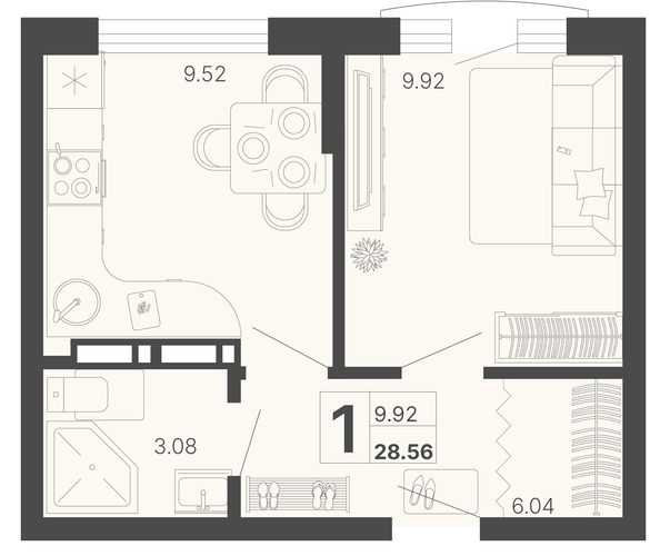 
   Продам 1-комнатную, 28.56 м², Светский лес, литер 3

. Фото 1.