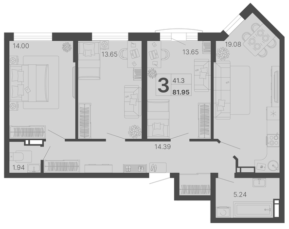 
   Продам 3-комнатную, 81.95 м², Светский лес, литер 3

. Фото 1.