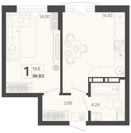 
   Продам 1-комнатную, 36.63 м², Светский лес, литер 3

. Фото 1.