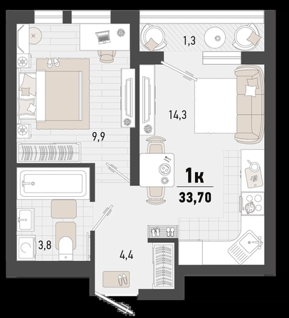 
   Продам 1-комнатную, 33.7 м², Барса, 4В литер

. Фото 6.