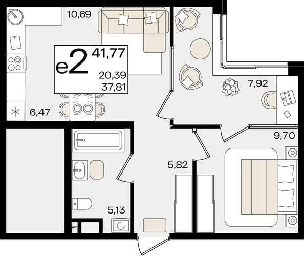 
   Продам 2-комнатную, 41.77 м², Патрики, литер 1.4

. Фото 4.