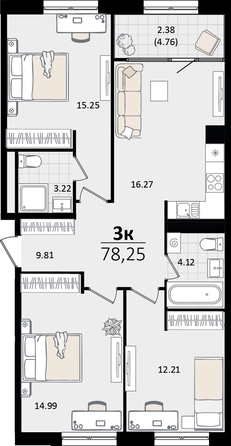 
   Продам 3-комнатную, 78.25 м², Патрики, литер 4.1

. Фото 8.