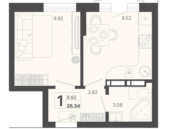 
   Продам 1-комнатную, 26.34 м², Краснодонская ул, 46

. Фото 3.