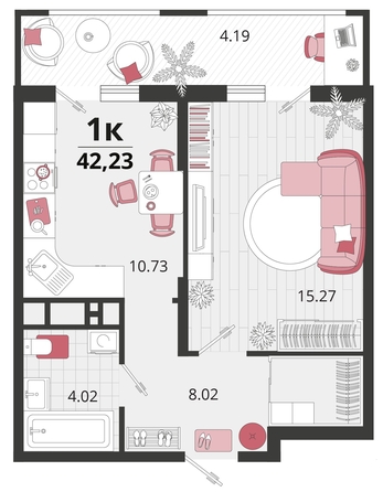 
   Продам 1-комнатную, 42.23 м², Родные просторы, литера 21

. Фото 4.