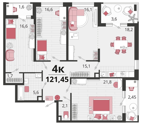 
   Продам 4-комнатную, 121.45 м², Родные просторы, литера 11

. Фото 4.