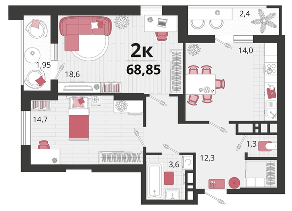 
   Продам 2-комнатную, 68.85 м², Родные просторы, литера 11

. Фото 4.