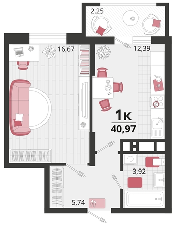 
   Продам 1-комнатную, 40.97 м², Родные просторы, литера 13

. Фото 4.