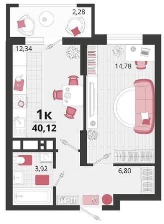 
   Продам 1-комнатную, 40.12 м², Родные просторы, литера 13

. Фото 4.