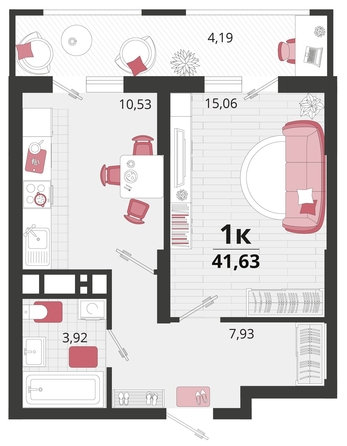 
   Продам 1-комнатную, 41.63 м², Родные просторы, литера 13

. Фото 4.