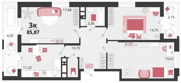 
   Продам 3-комнатную, 85.87 м², Родные просторы, литера 14

. Фото 4.