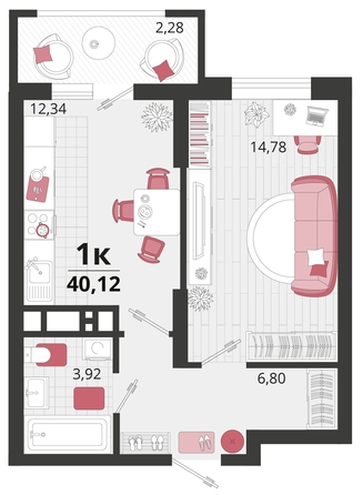 
   Продам 1-комнатную, 40.12 м², Родные просторы, литера 14

. Фото 4.