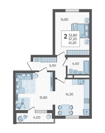 
   Продам 2-комнатную, 61.7 м², Тепличная ул, 108

. Фото 6.