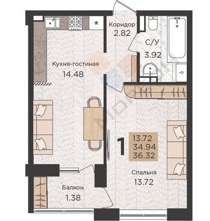 
   Продам 1-комнатную, 36.3 м², Старокубанская ул, 2/4к2

. Фото 12.