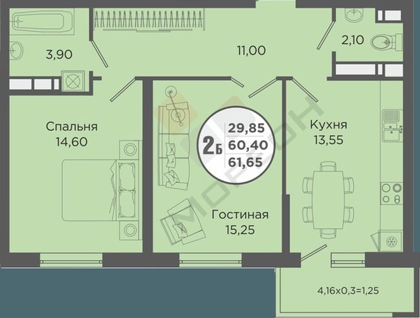 
   Продам 2-комнатную, 66 м², Тополиная ул, 40/1к2

. Фото 6.