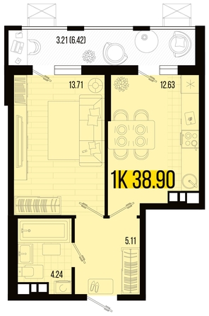 
   Продам 1-комнатную, 38.9 м², Цветной бульвар, литер 4

. Фото 8.