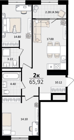 
   Продам 2-комнатную, 65.92 м², Патрики, литер 5.1

. Фото 7.