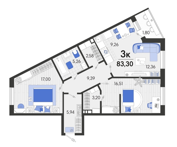 
   Продам 3-комнатную, 84.05 м², Белые росы, литера 9

. Фото 17.