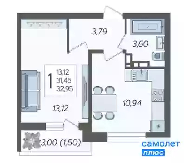 
   Продам 1-комнатную, 32.95 м², Смородина, литера 14

. Фото 21.