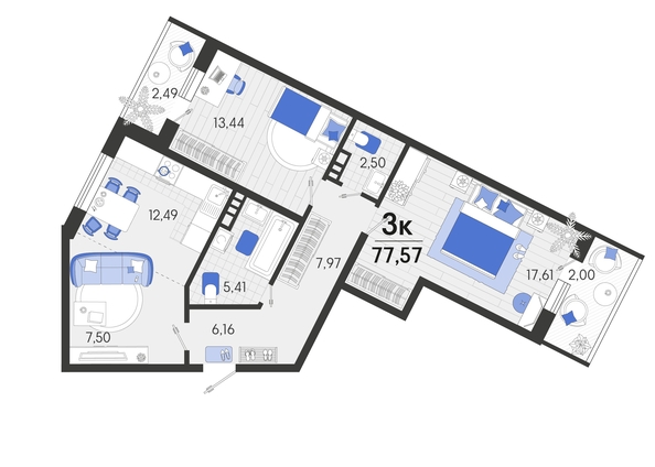 
   Продам 3-комнатную, 77.95 м², Белые росы, литера 9

. Фото 8.