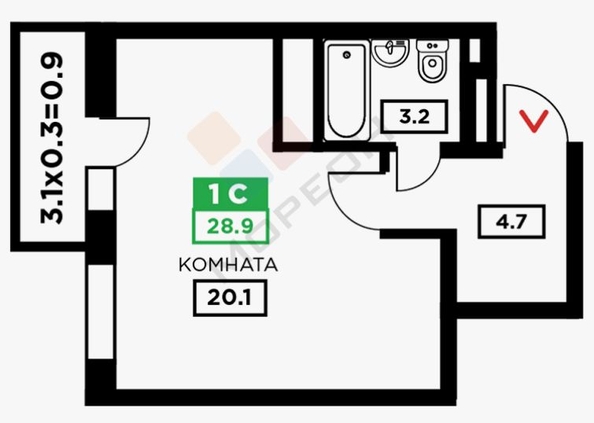 
   Продам студию, 28.2 м², Домбайская ул, 55

. Фото 6.