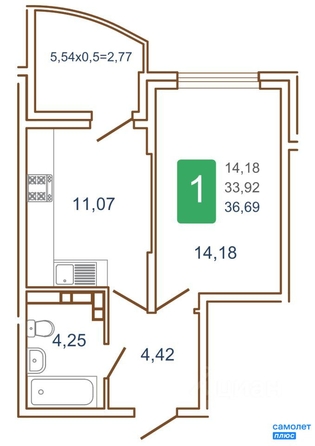 
   Продам 1-комнатную, 36.7 м², Кирилла Россинского ул, 3/2 к1

. Фото 11.