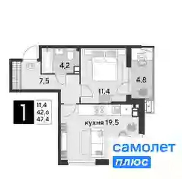 
   Продам 1-комнатную, 47.4 м², Парк Победы 2, литера 19

. Фото 6.