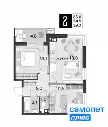 
   Продам 2-комнатную, 59.3 м², Парк Победы 2, литера 19

. Фото 6.