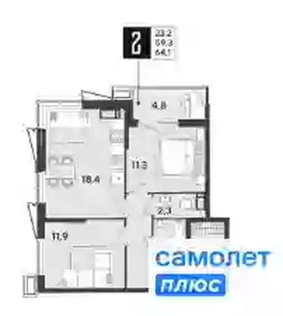 
   Продам 2-комнатную, 64.1 м², Парк Победы 2, литера 19

. Фото 6.