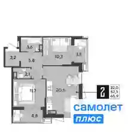 
   Продам 2-комнатную, 65.9 м², Парк Победы 2, литера 19

. Фото 6.