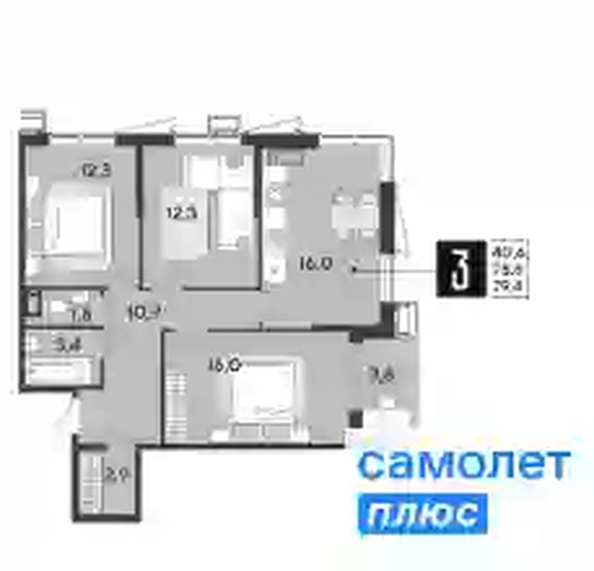 
   Продам 3-комнатную, 79.4 м², Парк Победы 2, литера 19

. Фото 6.