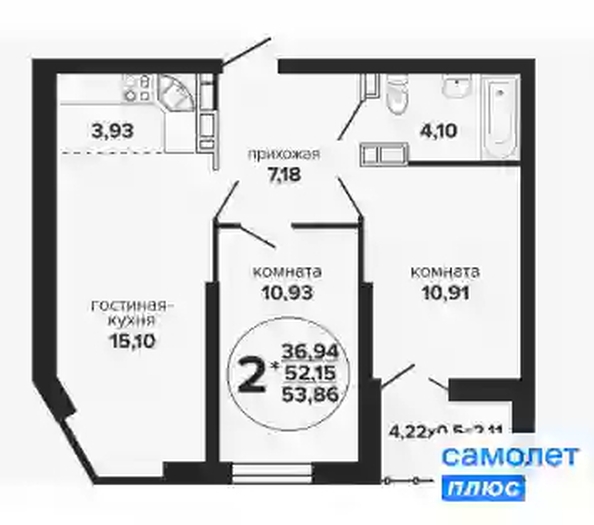 
   Продам 2-комнатную, 53.9 м², Российская ул, 257/7

. Фото 7.