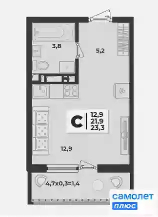 
   Продам студию, 23.3 м², Лето, литера 1/1

. Фото 15.