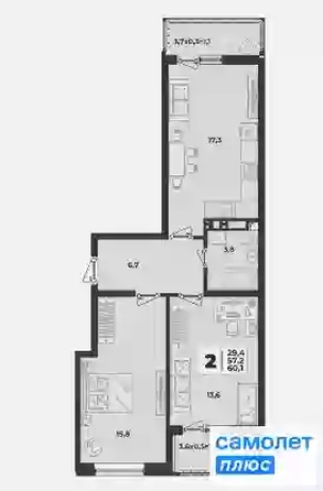 
   Продам 2-комнатную, 60.1 м², Лето, литера 1/1

. Фото 11.