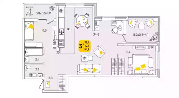 
   Продам 2-комнатную, 78.1 м², Любимово мкр, 16/1

. Фото 9.